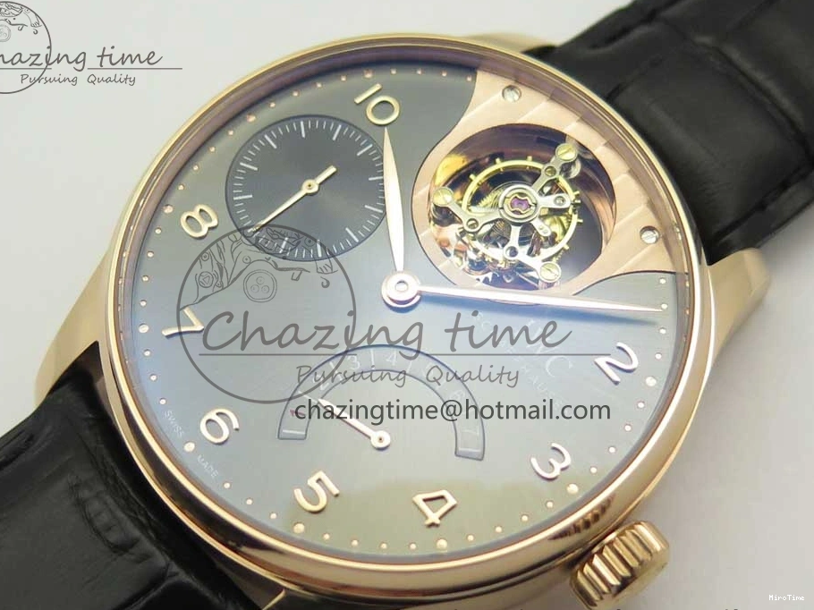 MIROTIME 0116 Portuguese Tourbillon IW5046 RG ZF Best Edition Gray Dial on Black Leather Strap SmoothTexture 7142